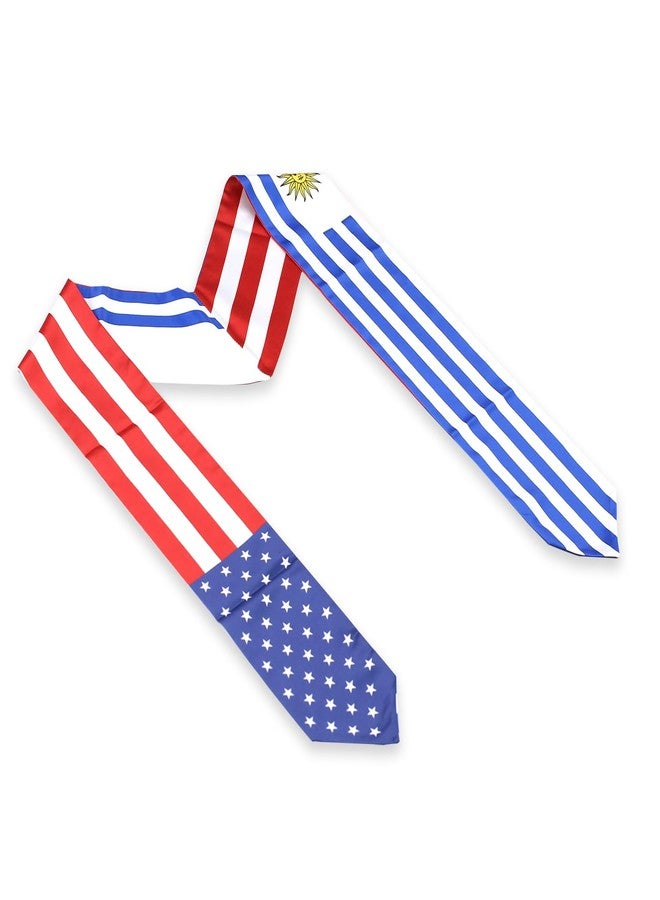 LLBFHH USA And Uruguay Flag Graduation Stole, Satin Embroidery Graduation Sash for International Students, 72 Inch Length. - Image 3